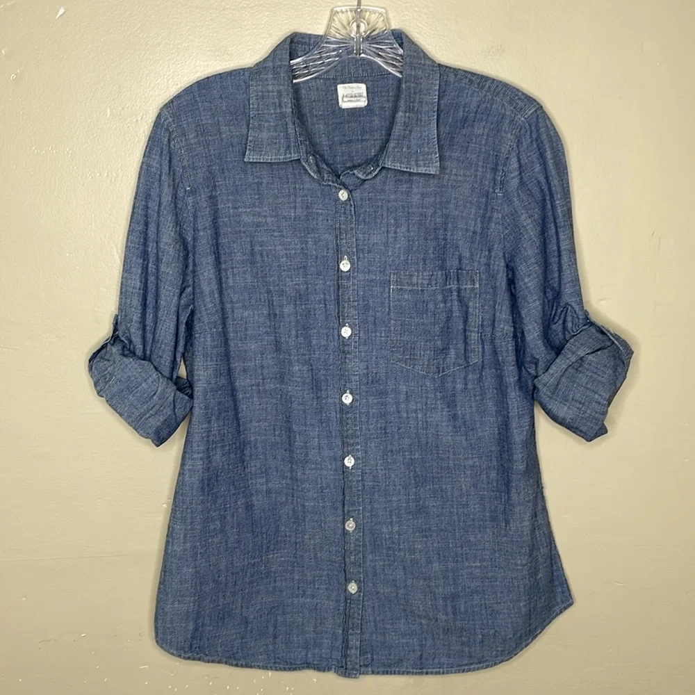 J Crew Factory Button Down Shirt Prep School Roll Tab Sleeves Cotton Preppy Med - Picture 3 of 9
